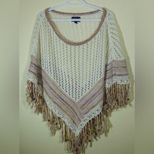 VINTAGE American Eagle Outfitters Fringe Crochet Knit Poncho Sweater